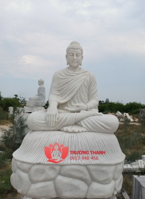 Tượng Phật Thích Ca Xúc Địa Thủ Ấn Đá Trắng - 0007