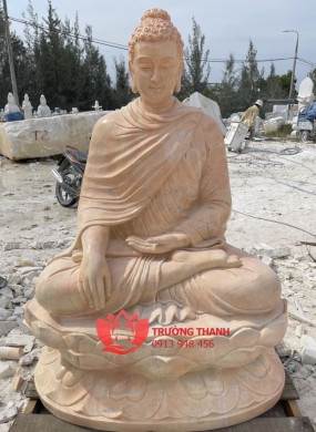 Tượng Phật Thích Ca Xúc Địa Thủ Ấn Đá Đỏ - 0003