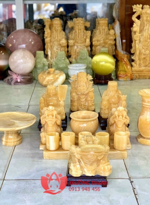 Bộ Tượng Thần Tài Bằng Đá Vàng - 0011